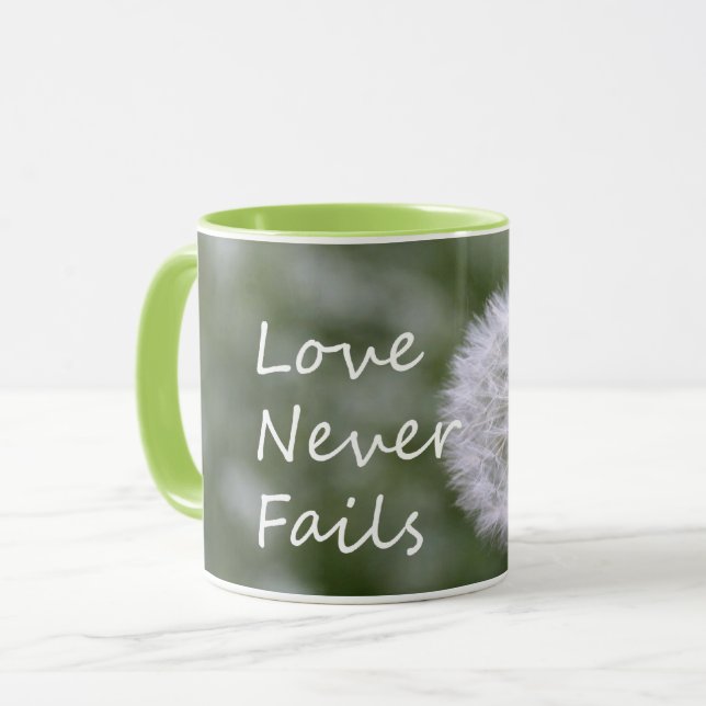 Mug Citer l'amour n'échoue jamais Dandelion 1 Corinthi (Devant gauche)