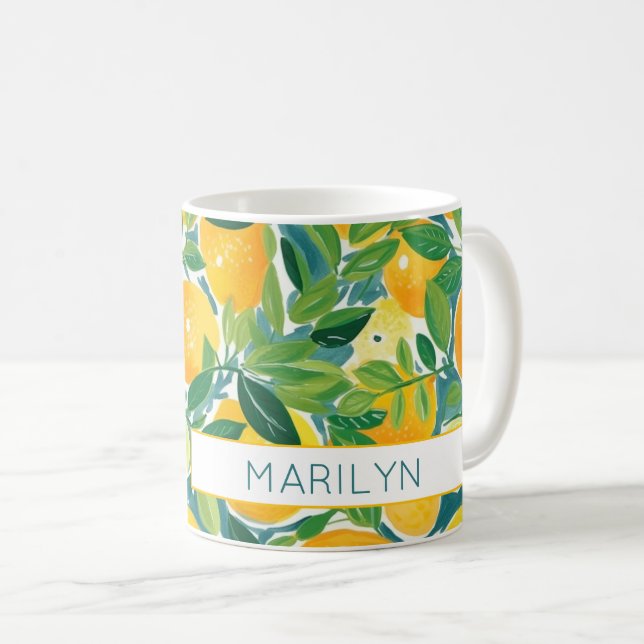 Mug Citron Arbre Citrus Oranges Limites NOM Coloré (Devant droit)