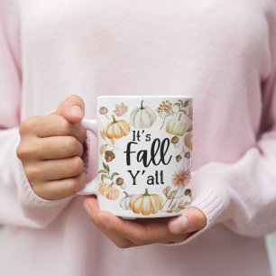 Mug Citrouille aquarelle et feuilles automnales