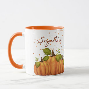 Mug Citrouille Automne Automne Orange Nom personnalisé