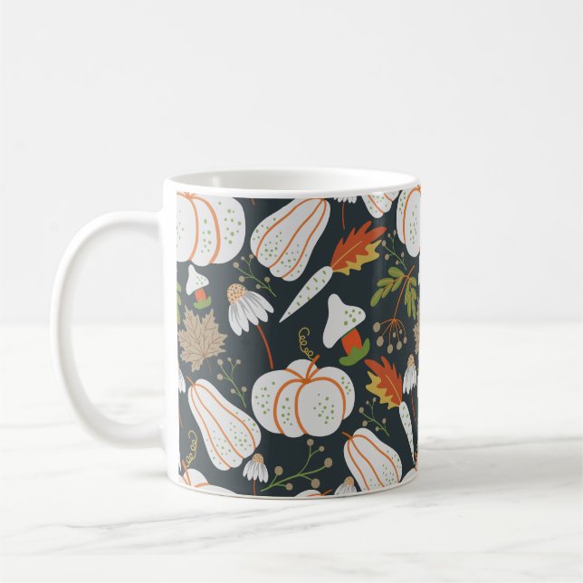 Mug Citrouille continu motif floral noir et blanc (Gauche)