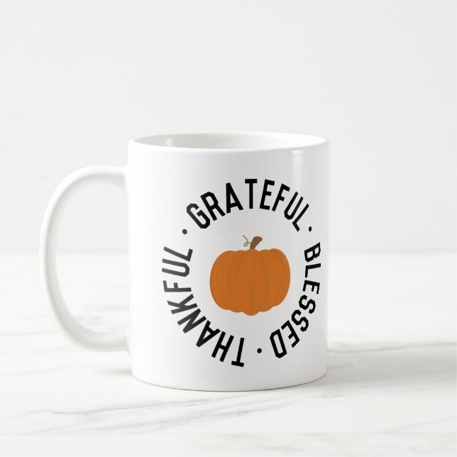 Mug Citrouille d'automne Merci reconnaissant béni auto (Gauche)
