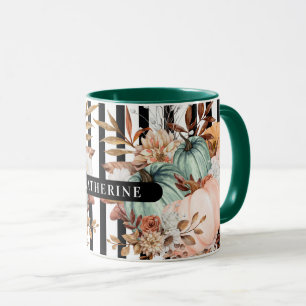 Mug Citrouille de automne - Bandes noires et blanches 