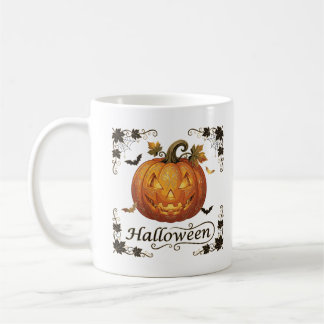 Mug Citrouille d'Halloween en or ornée Art