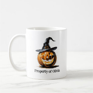 Mug Citrouille d'Halloween portant un chapeau de sorci