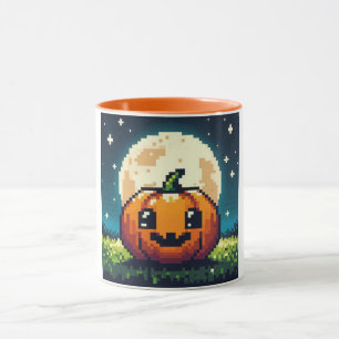 Mug citrouille Halloween 8 bits sous la lune