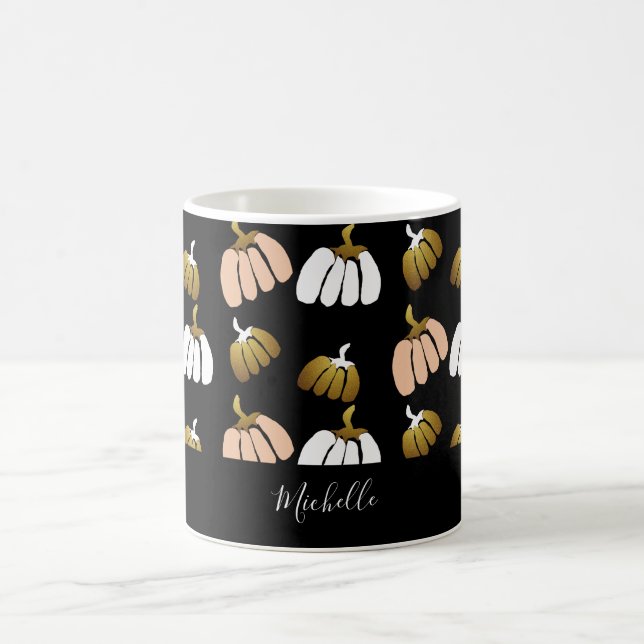Mug Citrouille Personnalisé En Noir, Blush, Blanc, Or (Centre)