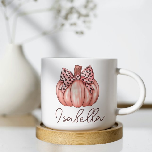 Mug Citrouille rose Nom personnalisé Automne Café d'au (Créateur téléchargé)