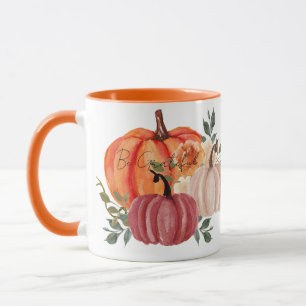 Mug Citrouilles aquarelles avec texte personnalisé 