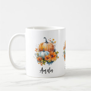 Mug Citrouilles d'automne avec Fleurs et Foliage