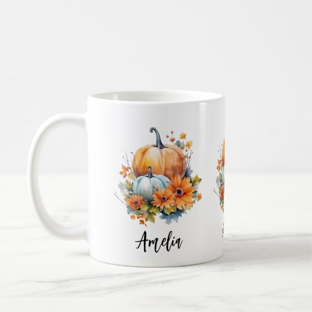 Mug Citrouilles d'automne avec Fleurs et Foliage (Gauche)