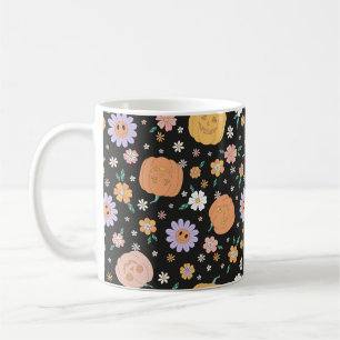 Mug Citrouilles d'Halloween rétro et Motif de fleurs