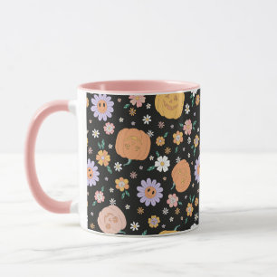 Mug Citrouilles d'Halloween rétro et Motif de fleurs