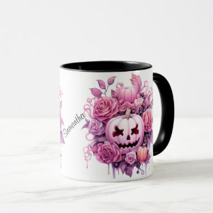 Mug Citrouilles d'Halloween rose personnalisé