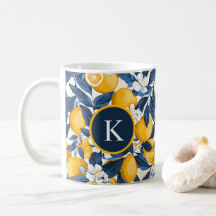 Mug Citrus de citron jaune bleu monogramme