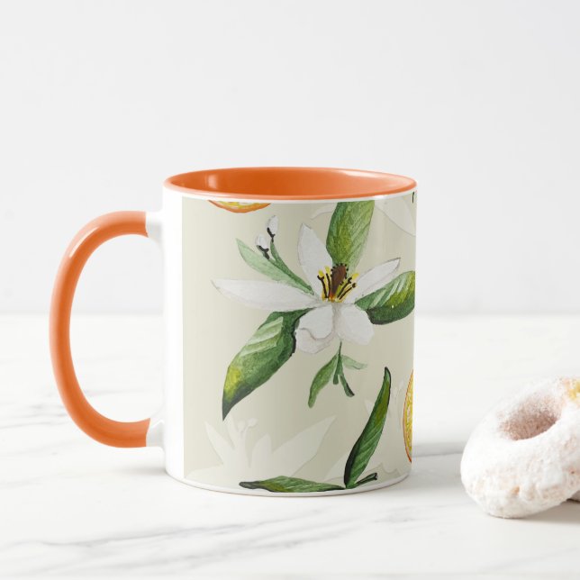 Mug Citrus motif d'oranges et de fleurs d'oranger magn (Avec donut)