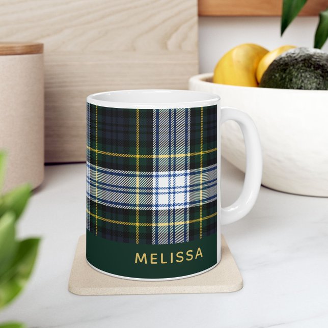 Mug Clan personnalisé Gordon Tartan Nom du plan (Personalized Rustic Plaid White Green Gordon Tartan 11oz Coffee Mug)