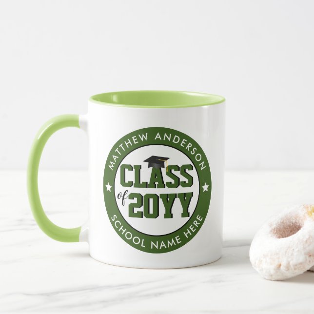 Mug Classe de 2023 Forest Green Graduate Graduate (Avec donut)