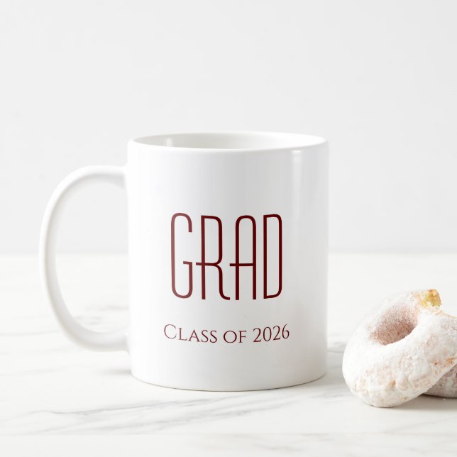 Mug Classe de 2025 Graduation Grad Simple Blanc Rouge (Avec donut)