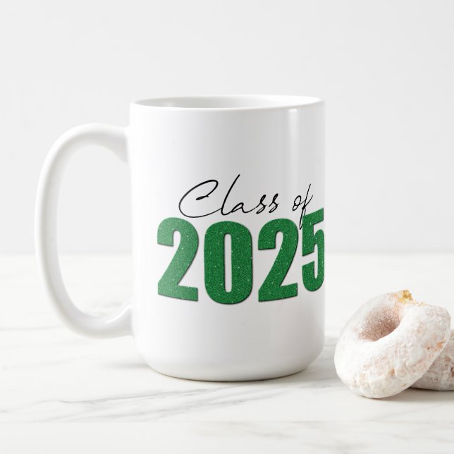 Mug Classe de Parties scintillant verte de 2025 (Avec donut)
