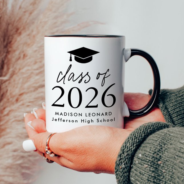Mug Classe moderne de 2025 noir Script Graduation Cap (Créateur téléchargé)