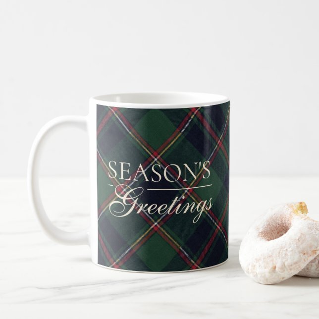 Mug Classic Dark Blue Red Green Plaid Pattern Two-Tone (Avec donut)