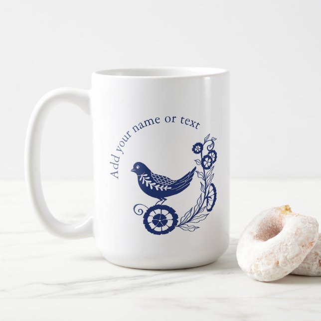Mug Classic Dutch Blue Delft Tile Bird Design (Avec donut)
