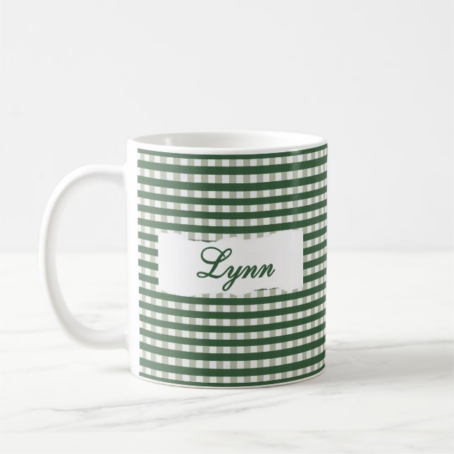 Mug Classic Green Gingham Personalized Name  (Gauche)