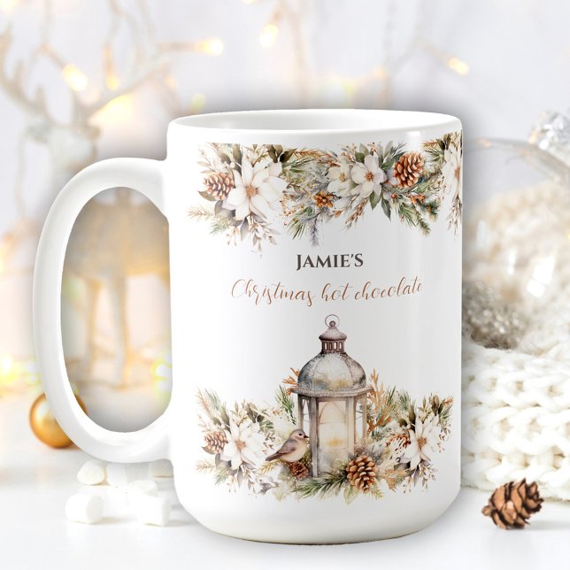 Mug Classic Nom élégant Noël Chocolat chaud Grand (Classic Elegant Name Christmas Hot Chocolate Large Coffee Mug)