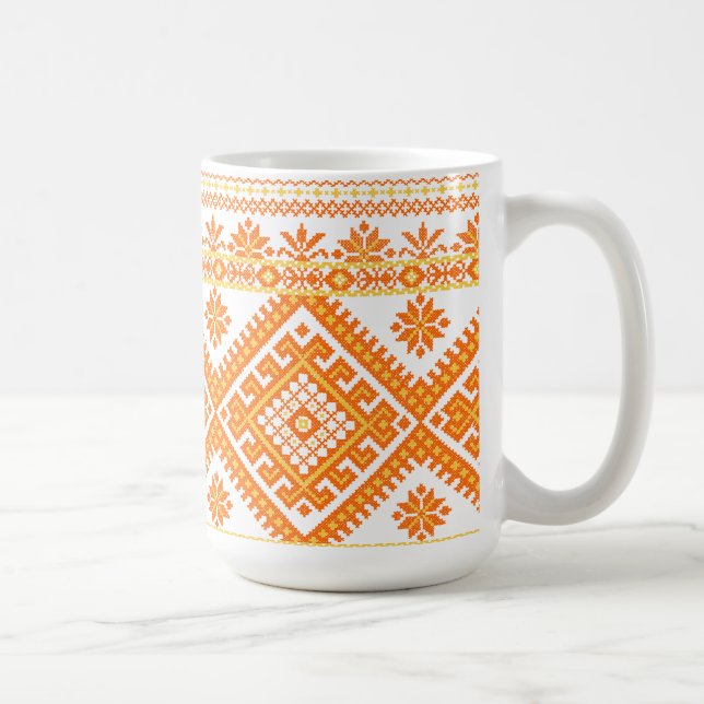 Mug Classic Orange Ukrainian Cross Stitch Print (Right)