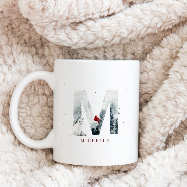 Mug Classic Snowy Noël Scène d'hiver Monogramme M (Créateur téléchargé)