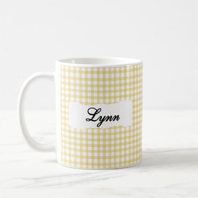 Mug Classic Yellow Gingham Personalized Name  (Gauche)