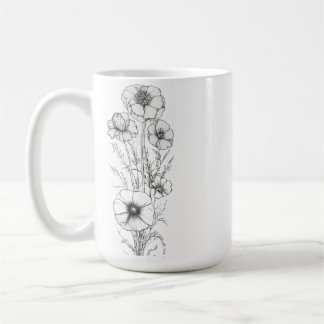 Mug classique 15 oz à motif floral en contour