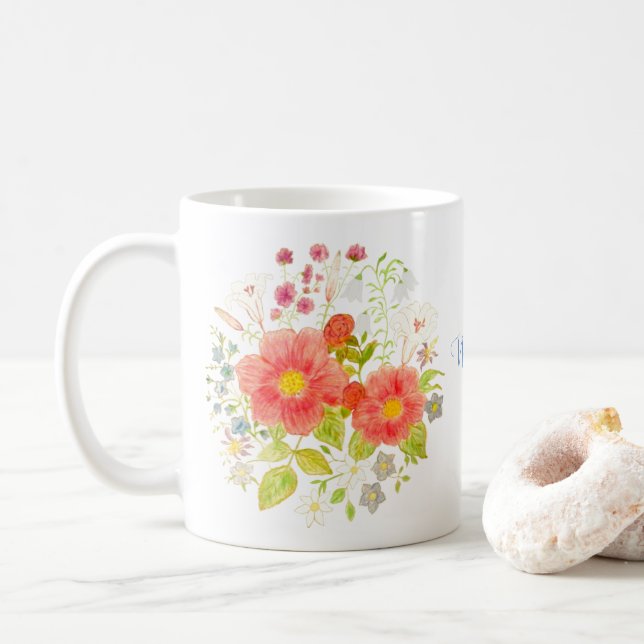 Mug classique floral avec texte (Avec donut)