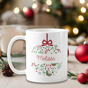 Mug Classique Moderne Rouge Vert Floral Berries Noël