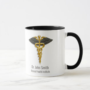Mug Classy Elegant Médicale Gold Caduceus Black Wings