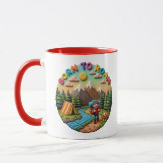 Mug Clay Art “Born to Roam” Camping Adventure Scene