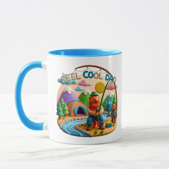 Mug Clay Art “Reel Cool Dad” Fishing Scene Design (Gauche)