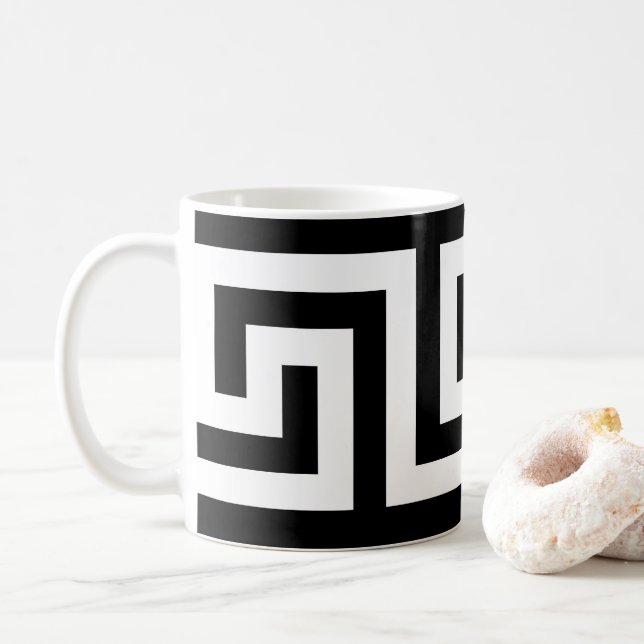 Mug Clé grecque blanche noire moderne élégante (Avec donut)