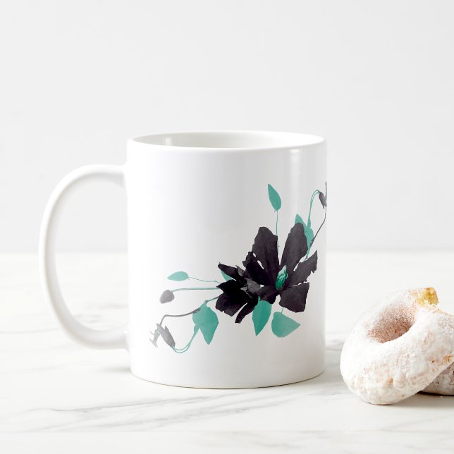 Mug Clematis Turquoise aquarelle Florale (Clematis Teal Watercolor Floral Coffee Mug from Studio Posies.)
