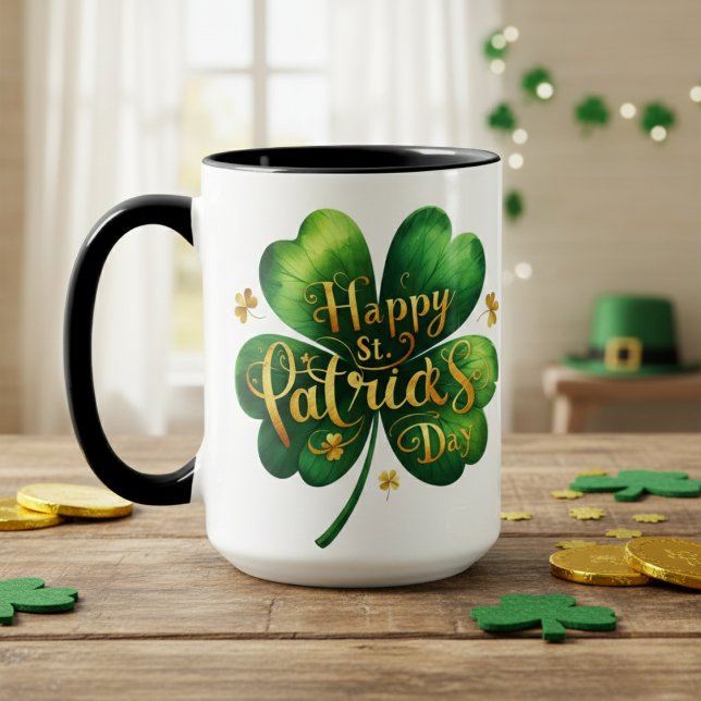 Mug Clic Four Leaf Clover Joyeux St Patrick's Day (Classic Four Leaf Clover Happy St Patrick's Day Mug)