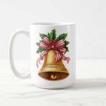 Cloche de Noël dorée Holly et nœud rayé