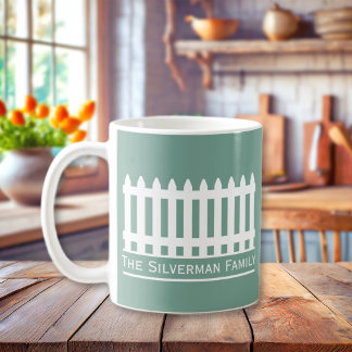 Mug Clôture minimaliste blanche sur la famille verte