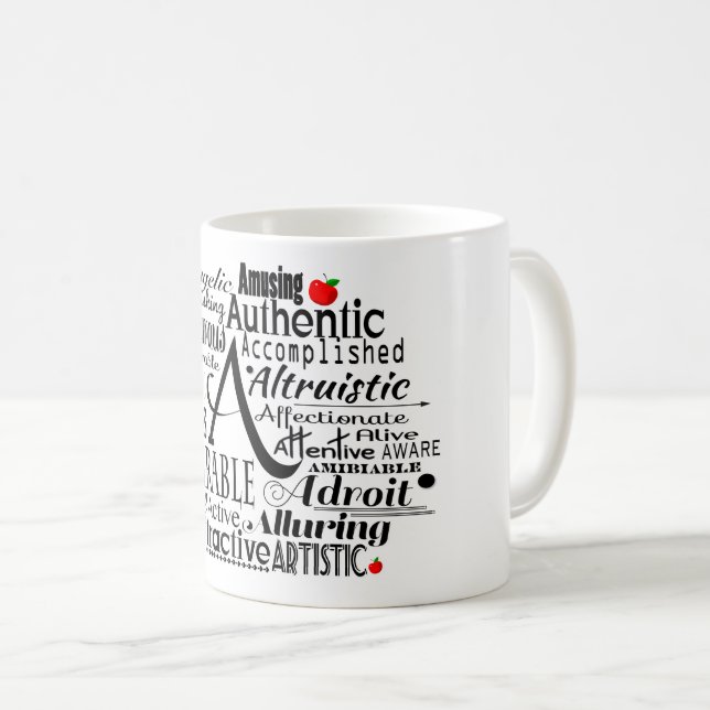 Mug Cloud Word Adjectif commençant par la lettre A  (Devant droit)