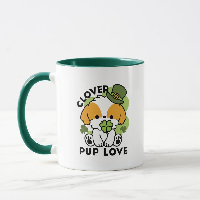 Mug Clover Pup Love - St. Patrick's Day Chien Design (Gauche)