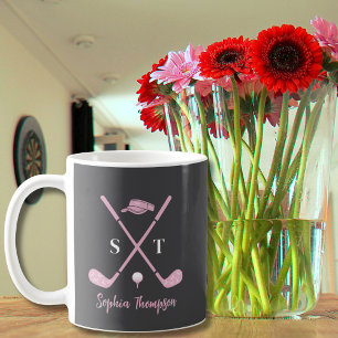 Mug Club de golf rose élégant avec rubans blancs perso