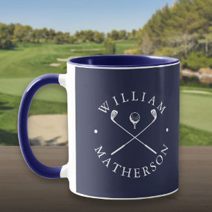 Mug Clubs de golf personnalisés nom bleu marine et bla