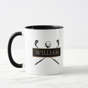 Mug Clubs de golf personnalisés or et noir avec nom