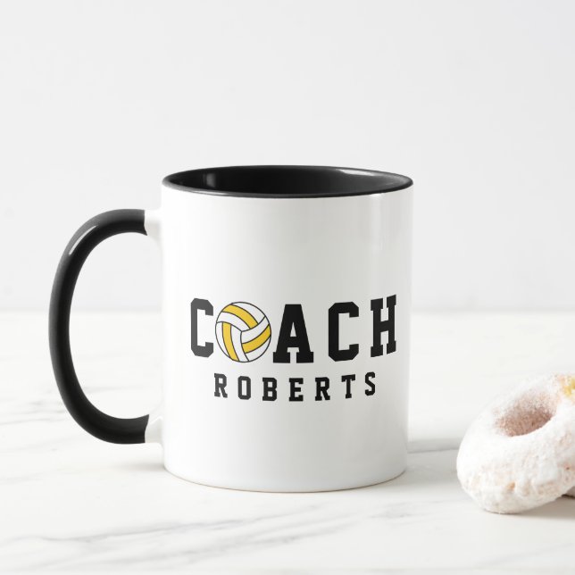 Mug COACH de volley-ball [nom personnalisé] (Avec donut)