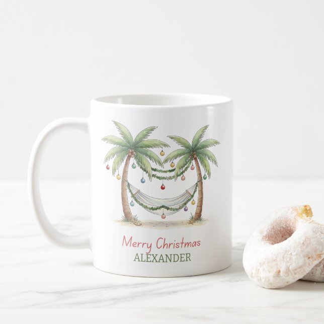 Mug Coastal Christmas Palm Trees With Hammock (Avec donut)